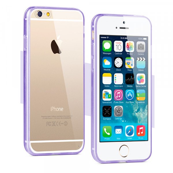 Wholesale Apple iPhone 6 4.7 Crystal Clear Gummy Hybrid Case (Purple)